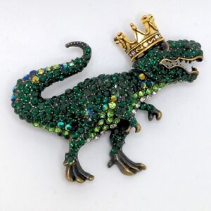 Emerald Gold Dinosaur Brooch with Crown